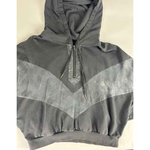 Pink Victoria's Secret Size Medium Two-tone Gray Cropped Hoodie Baggy Loose Fit - Picture 5 of 9